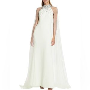 Jenny Packham Gilded Tulle Cape Gown Long Dress